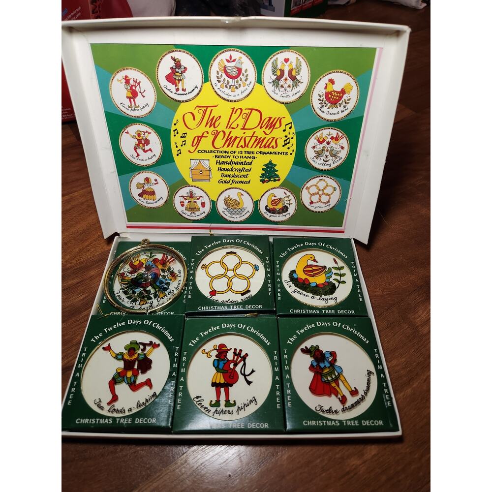 Vintage 12 Days of Christmas Ornaments Set in Box 1982 Trim a Tree NOS